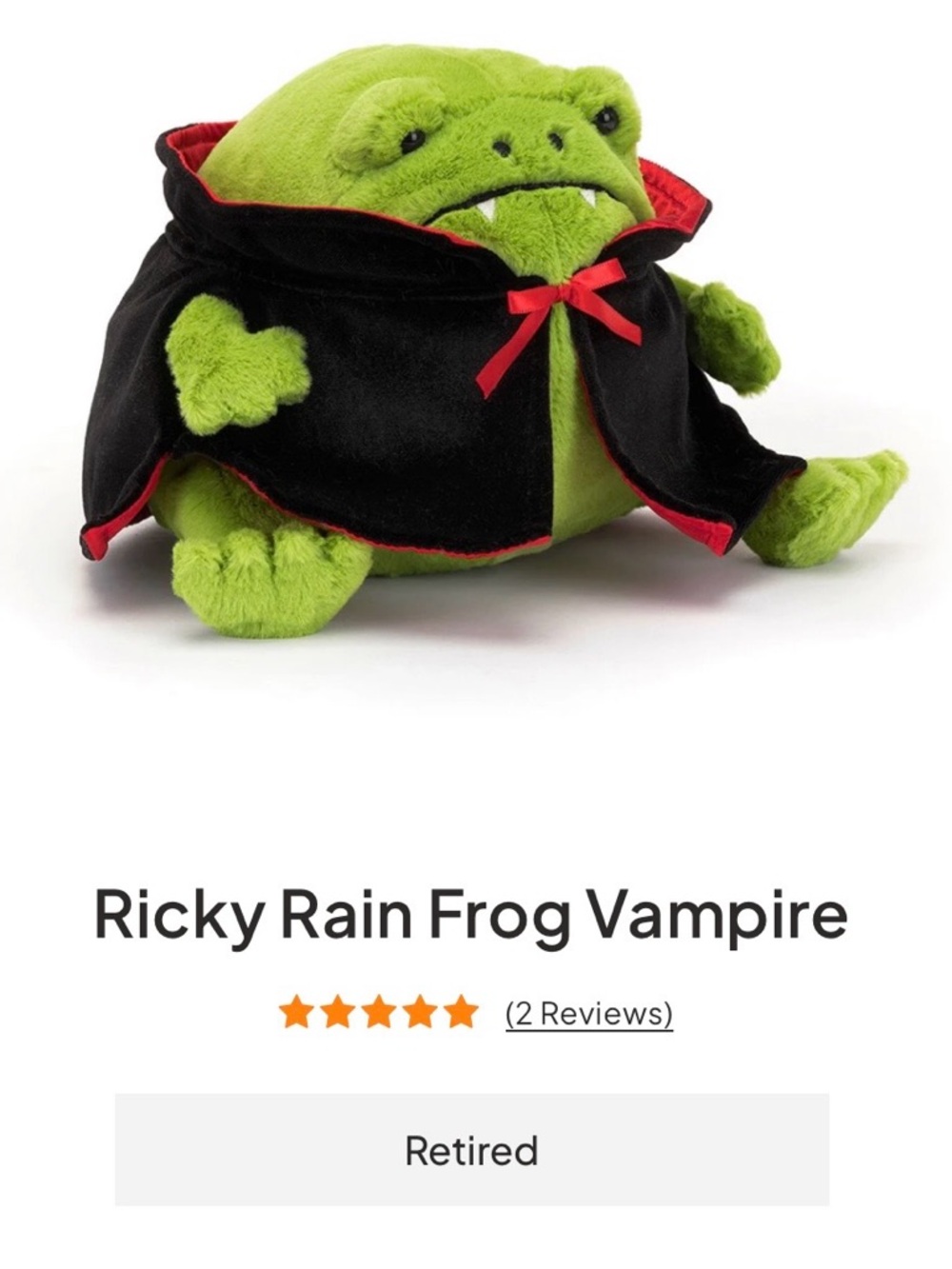 Ricky Rain Frog Vampire Jellycat *RETIRED*